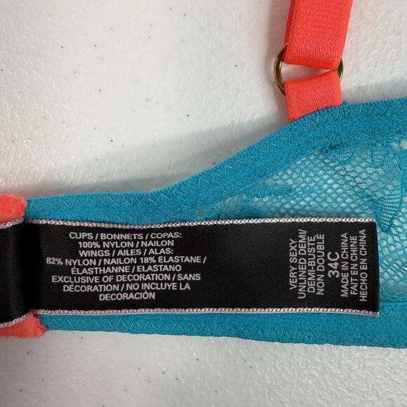 Victoria's Secret 34C Bra Very Sexy Unlined Demi Push Up Underwire Sheet Teal - Picture 13 of 16